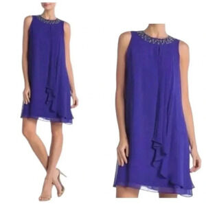 VINCE CAMUTO | Purple Neck Embellished Chiffon Layered Trapeze Dress Size 10